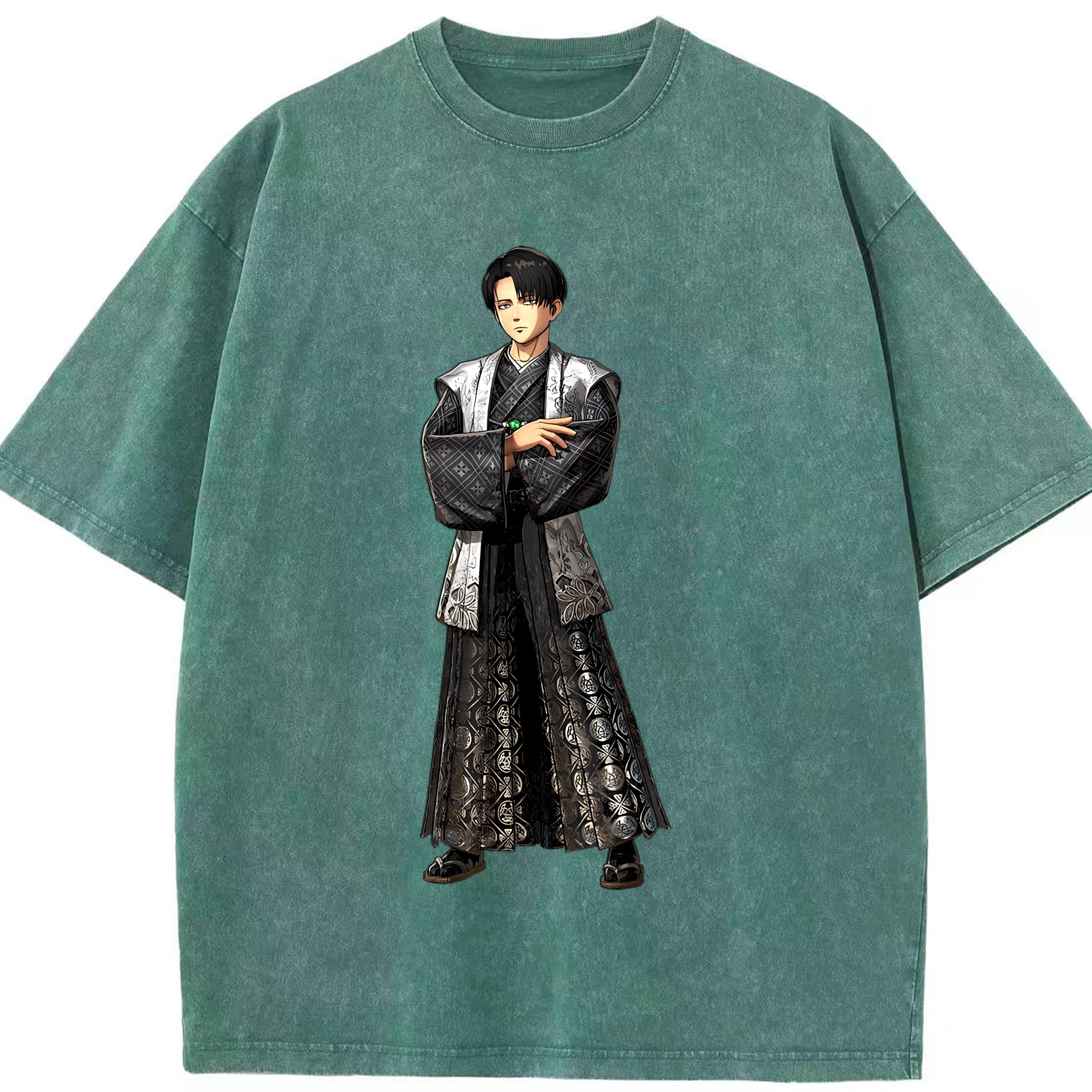 （画像用） 進撃の巨人 リヴァイ·アッカーマン Attack on Titan Levi Ackerman 綿100% ヴィンテージ風 半袖Tシャツ（フロントプリント）